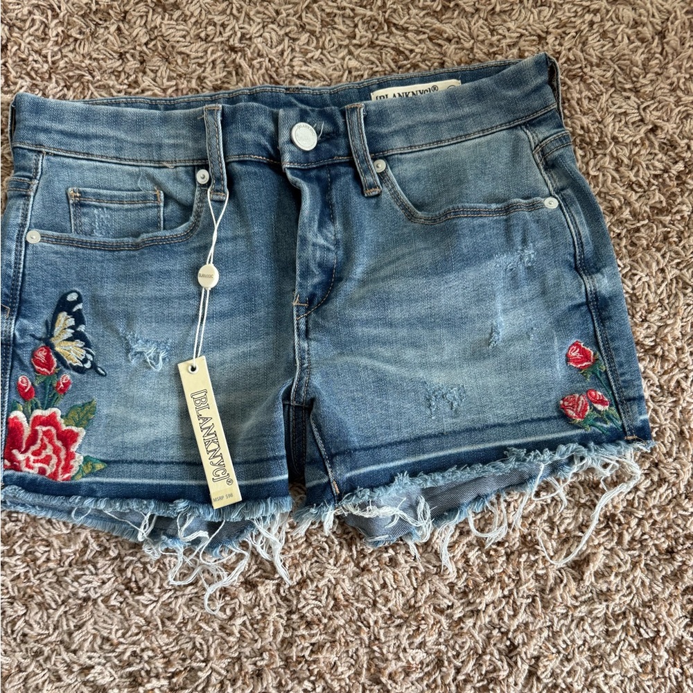Blank NYC Denim Shorts with Floral Embroidery